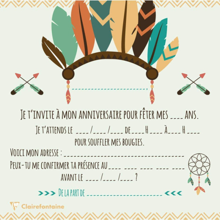 Cartons d'invitation et enveloppes - Anniversaire enfant - Indiens - Clairefontaine
