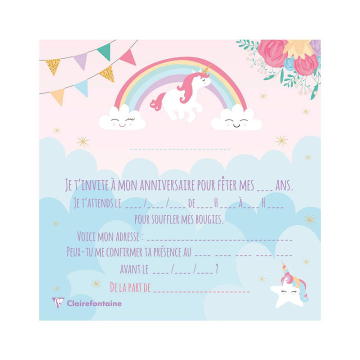 Cartons d'invitation et enveloppes - Anniversaire enfant - Licorne - Clairefontaine