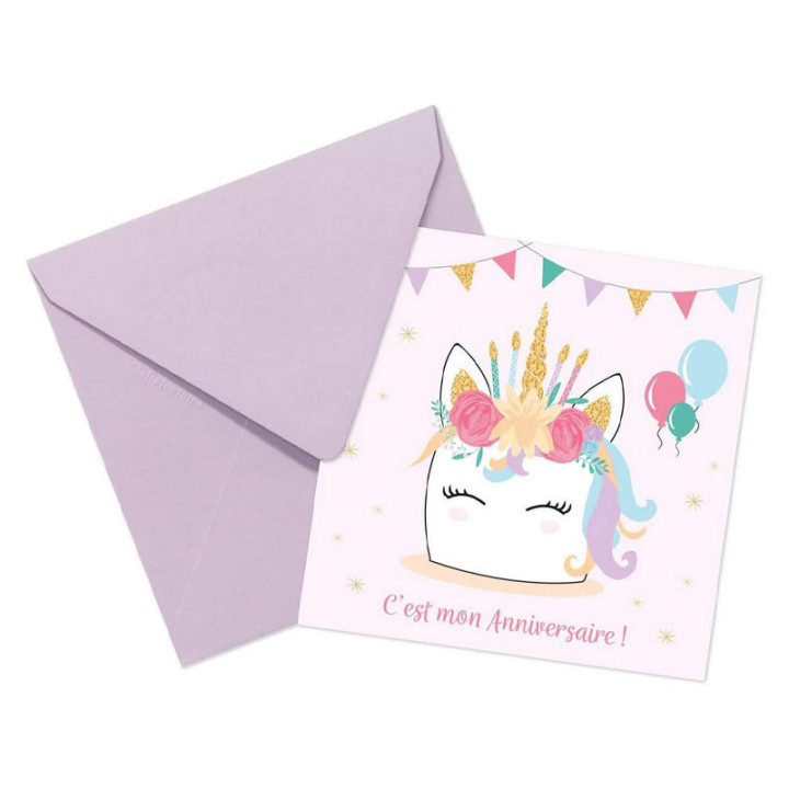 Cartons d'invitation et enveloppes - Anniversaire enfant - Licorne - Clairefontaine