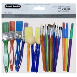 Lot de 25 pinceaux et brosses - Ecole et loisirs créatifs - Formes et tailles assorties