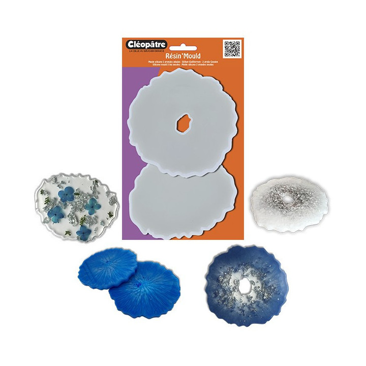 2 moules en silicone - Modèle géode - Sous-verre - Décoration - Cléopâtre