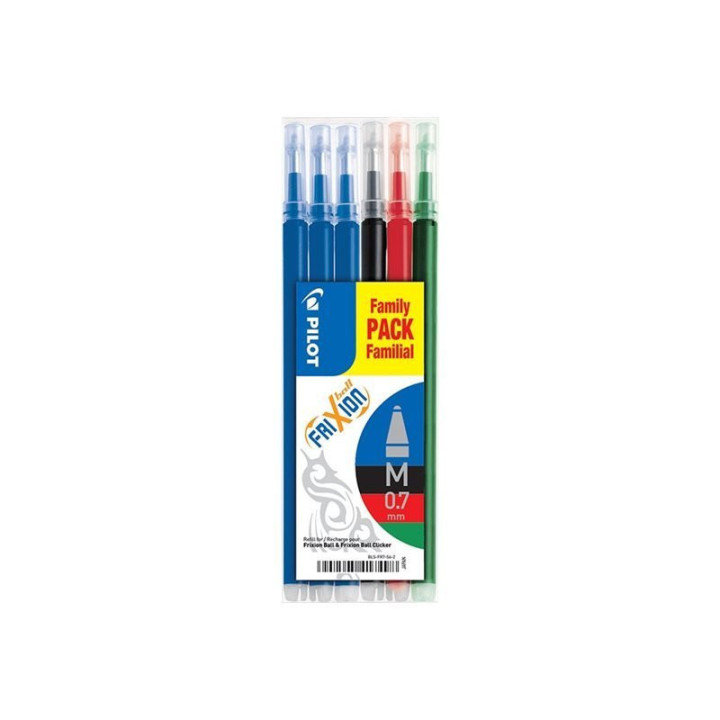 Lot de 6 recharges FriXion pointe moyenne 0,7mm assortiment Pilot