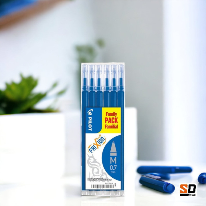 Lot de 6 recharges FriXion pointe moyenne 0,7mm bleu Pilot