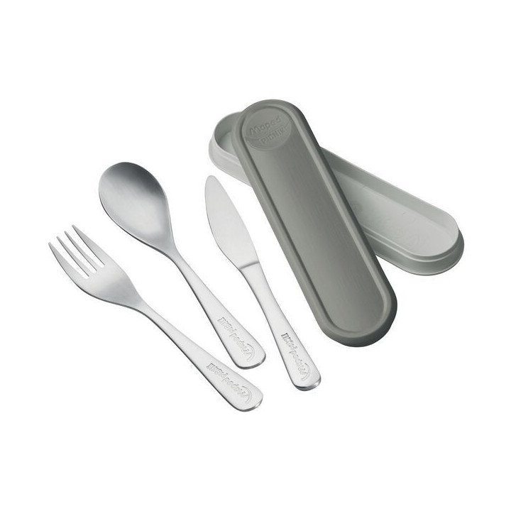Couverts transportables - Cuillère - Fourchette - Couteau - Inox - Boîte grise - Maped