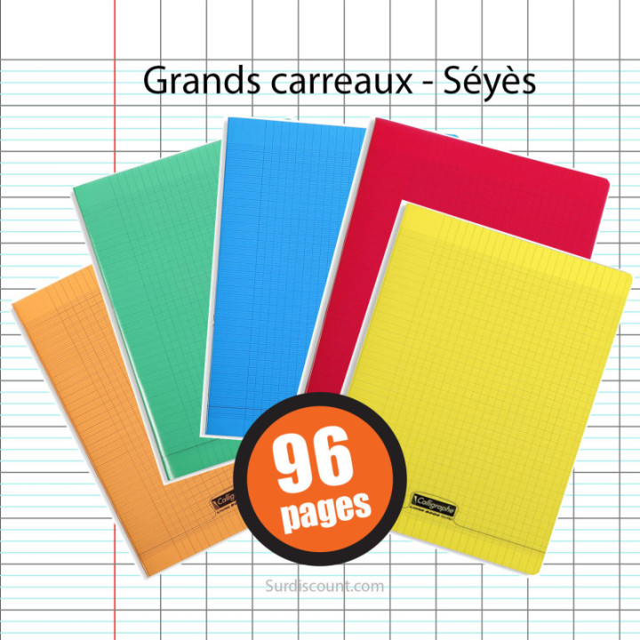 Lot de 10 cahiers - 24x32(cm) - Grands carreaux - 96 pages - couverture en polypro - sans spirale - Clairefontaine - Calligraphe