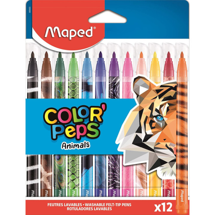 12 feutres de coloriage - Pointe moyenne - Assortiment - Color'Peps Animal - Maped