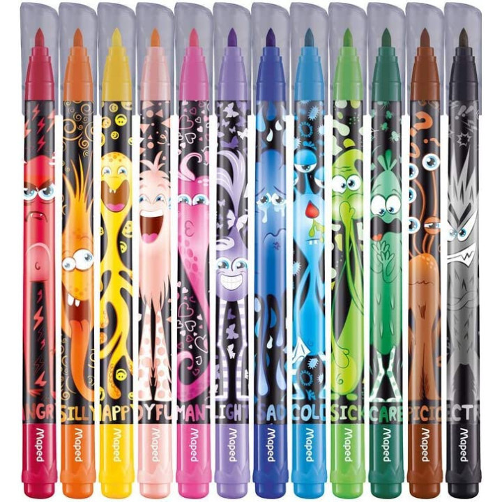 12 feutres de coloriage - Pointe moyenne - Assortiment - Color'Peps Monster - Maped