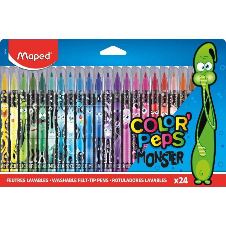 24 feutres de coloriage - Pointe moyenne - Assortiment - Color'Peps Monster - Maped