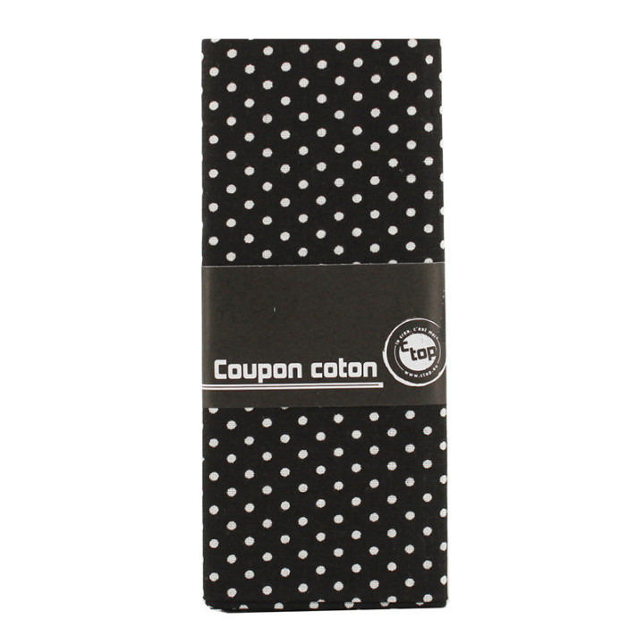 Coupon de tissu - Coton - Pois blancs Fond noir - 55 x 45,5 cm