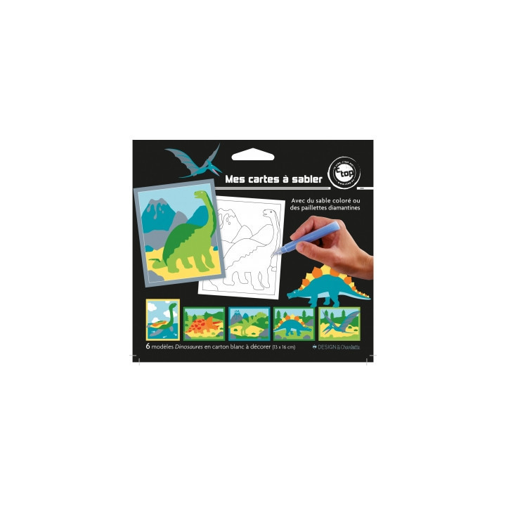 6 cartes sable paillette - Dinosaures - Activités pour enfant