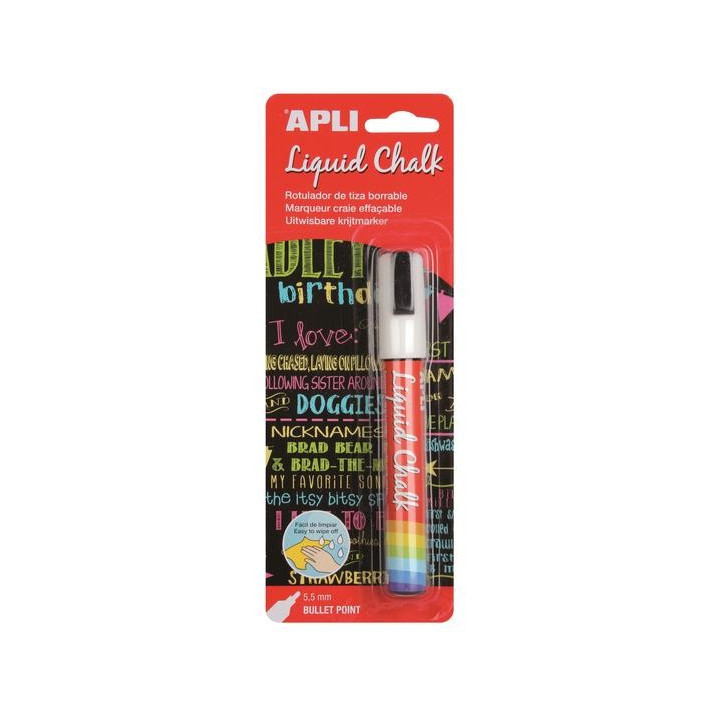Marqueur craie liquide pointe ronde 5,5 mm blanc - Apli