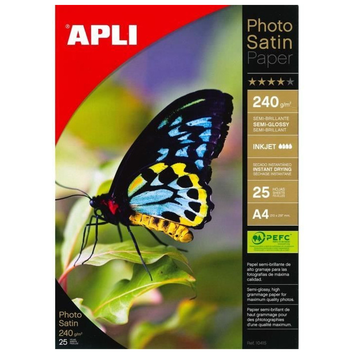 Papier photo - Satiné - Photosatin - A4 240 g 25 feuilles - Apli