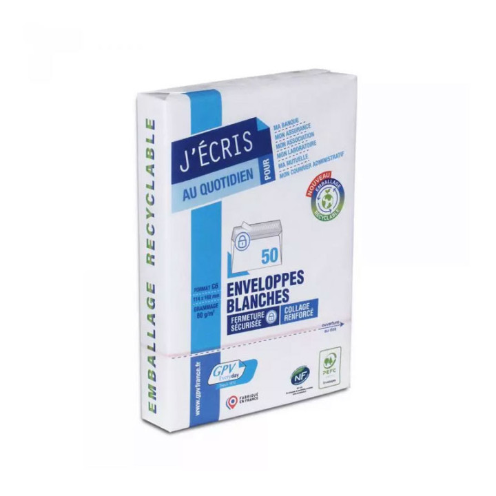Enveloppes - Blanche - C6 - 114x162mm - Auto adhésive - Paquet de 60 - GPV