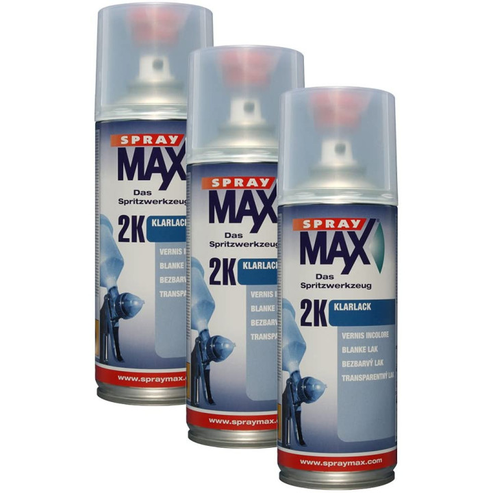 Lot de 3 bombes de vernis de finition - Automobile - Brillant - 2K Spray max - 400ml