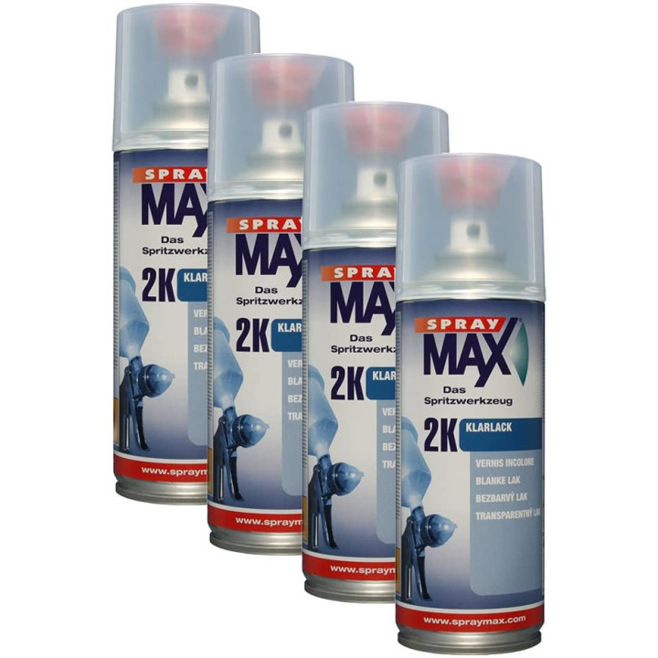 Lot de 4 bombes de vernis de finition - Automobile - Brillant - 2K Spray max - 400ml