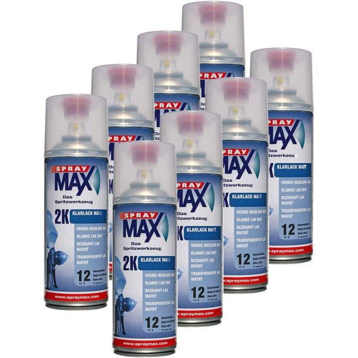 Lot de 8 bombes de vernis de finition - Automobile - Mat - 2K Spray max - 400ml