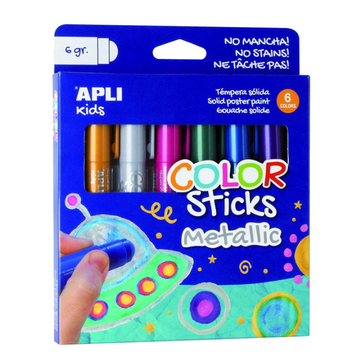 6 tubes de peinture gouache - Sticks de 6g - Couleurs métallisées - Apli