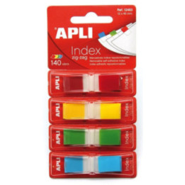 Marque-pages Zig-zag - 45x12 mm - 4 couleurs – 35 index film par couleur – Jaune, vert, bleu, rouge – Film semi-transparent