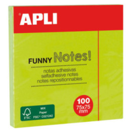 Notes repositionnables - Vert fluo - 7,5x7,5cm - Adhésif - Notes - Apli