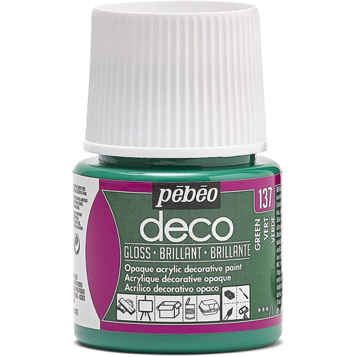 Peinture acrylique - Vert - Brillant - Pébéo - Déco - 45ml