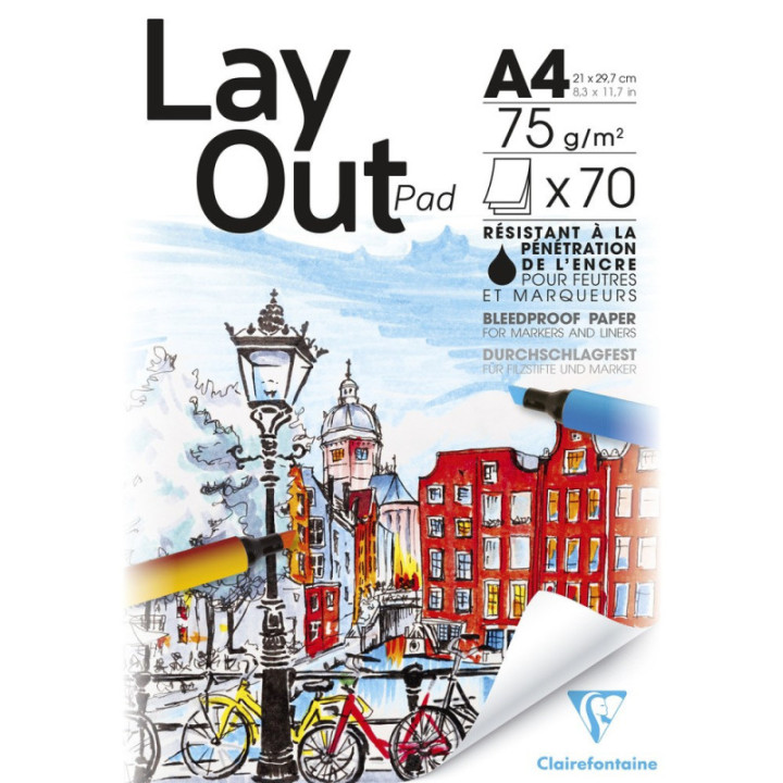 Bloc - Dessin - A4 - Pour marqueurs alcool - 75g - 70 feuilles - Lay Out - Clairefontaine