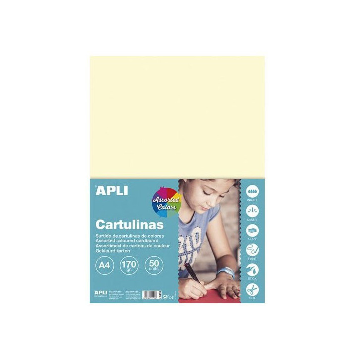 Carton de couleur assortis pastel A4 170 g 50 feuilles - Apli
