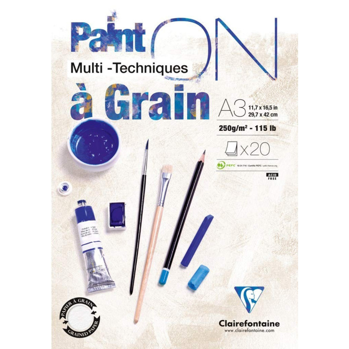 Bloc - A3 - Multi techniques - A grain - 20 feuilles - 250g - Clairefontaine - Paint On