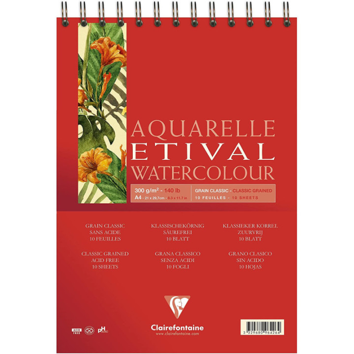 Bloc Etival Aquarelle A4 - Grain Classic - 10 Feuilles - Clairefontaine