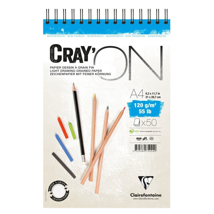 Bloc Cray'On A4 - 50 Feuilles - 120G - Spirales - Clairefontaine