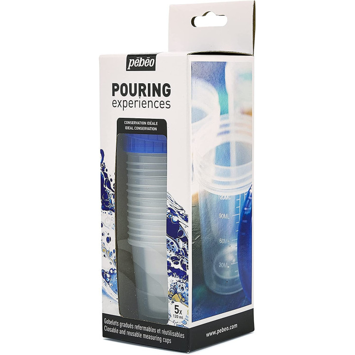 5 gobelets en plastique - Pouring - Pébéo - Gradués - 120ml - Couvercle