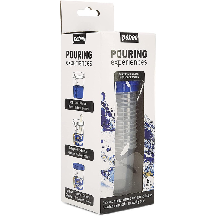 5 gobelets en plastique - Pouring - Pébéo - Gradués - 120ml - Couvercle