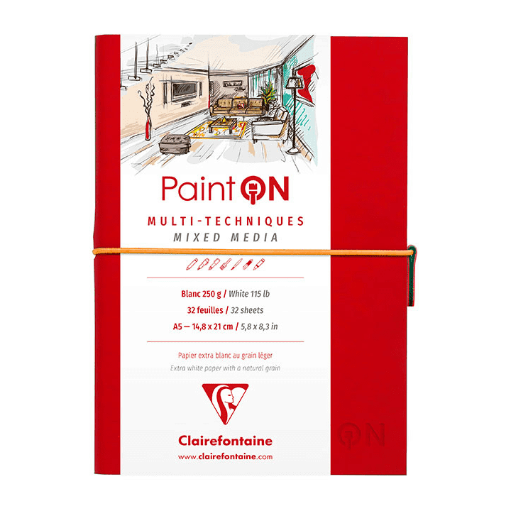 Carnet - Multi techniques - A5 - 64 pages - 250g - Rouge - Paint On Mixed Media - Clairefontaine