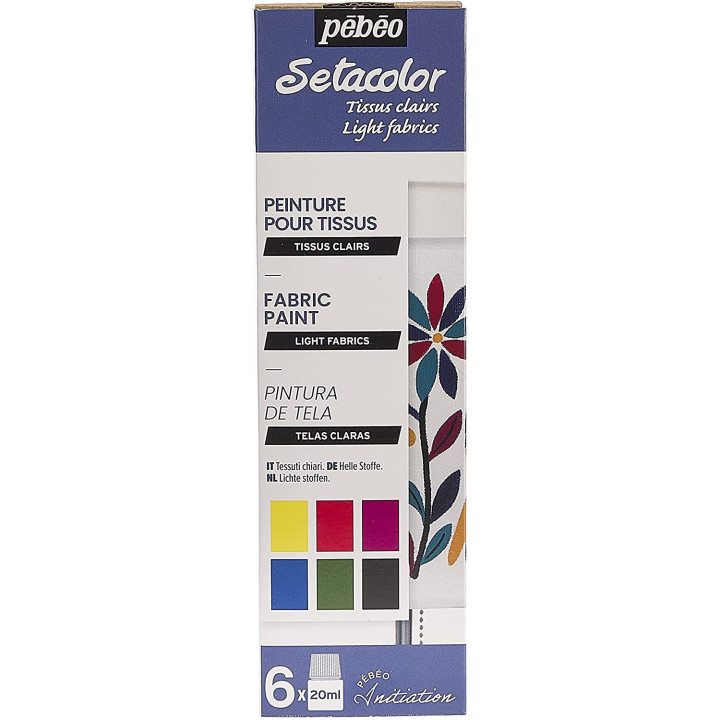 Coffret - Peinture pour tissus clairs - Pébéo - Setacolor - 6 pots