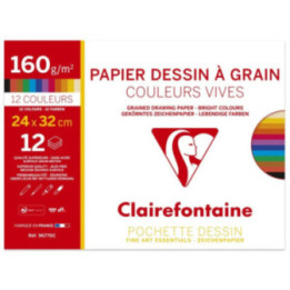 Papier dessin - 24x32cm - 160g - Couleurs vives - Sans acide - 12 feuilles - Clairefontaine
