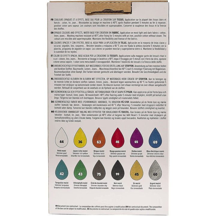 Coffret - Peinture pour tissus clairs et foncés - Pébéo - Setacolor - 12 pots