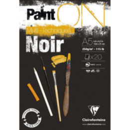 Bloc - A5 - Multi techniques - Noir - 30 feuilles - 250g - Clairefontaine - Paint'On