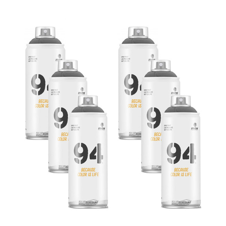 Lot de 6 bombes de peinture MTN 94 - Noir mat Ral 9011 - 400ml