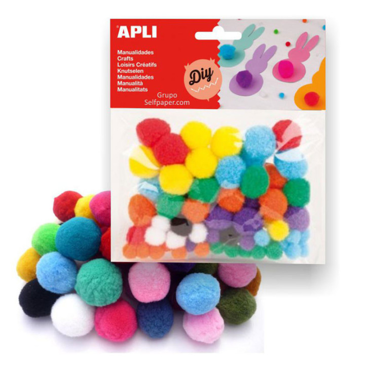 Sachet 78 pompons couleurs assortis Apli Kids