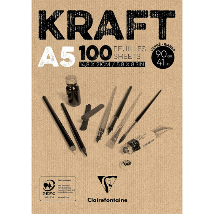 Bloc - A5 - Kraft - Multi techniques - 100 feuilles - 90g - Clairefontaine