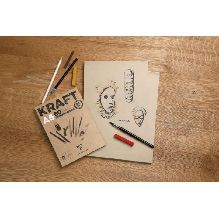 Bloc - A5 - Kraft - Multi techniques - 100 feuilles - 90g - Clairefontaine
