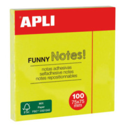 Notes repositionnables - Jaune fluo - 7,5x7,5cm - Adhésif - Notes - Apli