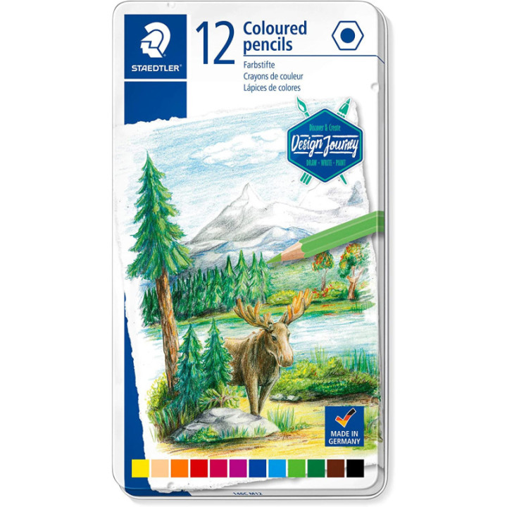 12 crayons de couleur - Beaux-Arts - Mine 3mm - Boîte métal - Staedtler