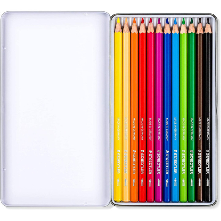 12 crayons de couleur - Beaux-Arts - Mine 3mm - Boîte métal - Staedtler