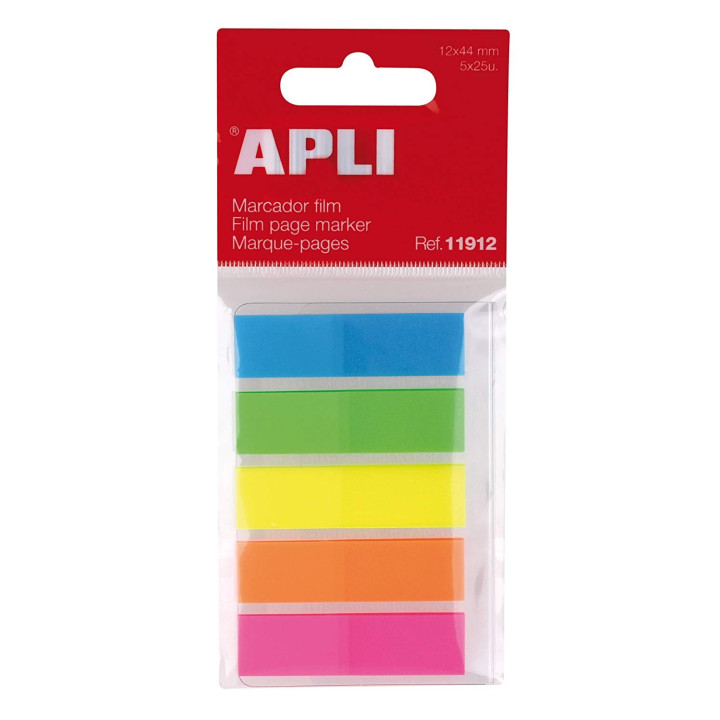 Marque-pages fluorescents - Format 45x12 mm - 5 couleurs - 25 index par couleur - Index film
