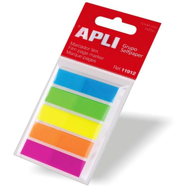 Marque-pages fluorescents - Format 45x12 mm - 5 couleurs - 25 index par couleur - Index film