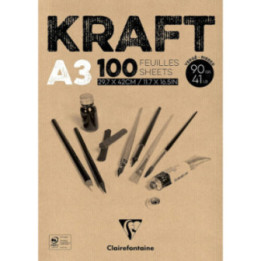 Bloc - A3 - Kraft - Multi techniques - 100 feuilles - 90g - Clairefontaine