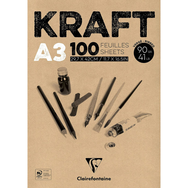 Bloc - A3 - Kraft - Multi techniques - 100 feuilles - 90g - Clairefontaine