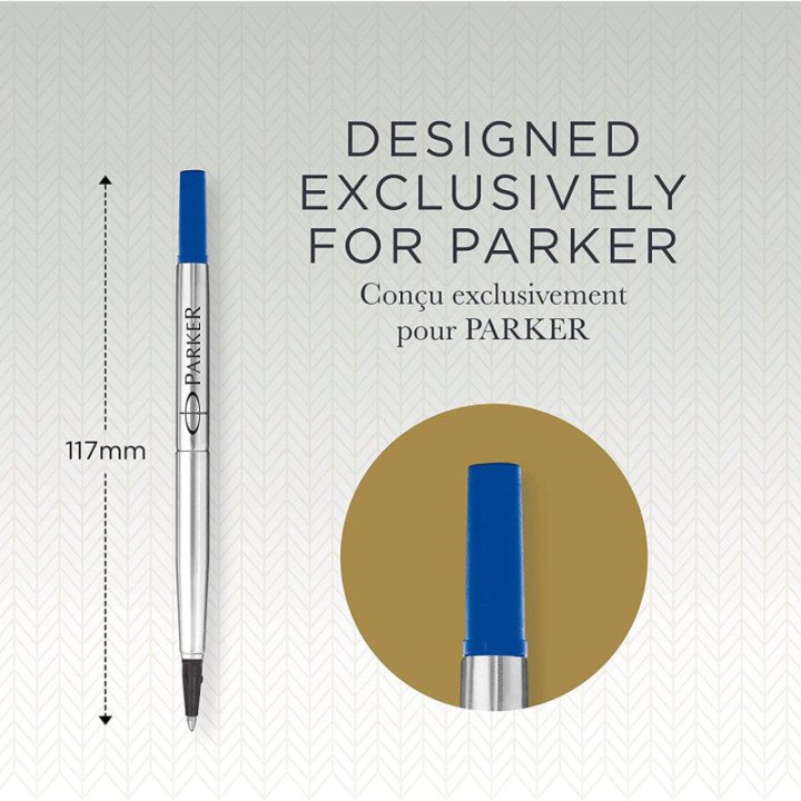 Recharge pour stylo roller - Parker - Pointe moyenne 0,7 - Bleu - Encre Quink