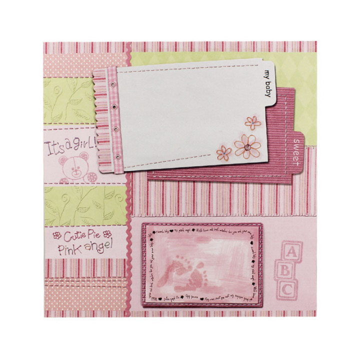 Feuille de papier - Scrapbooking - Rose - Bébé fille - Naissance - 30,5 x 30,5 cm