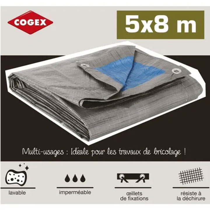 Bâche de protection - Intérieur - Extérieur - Etanche - 5 x 8 m - Cogex